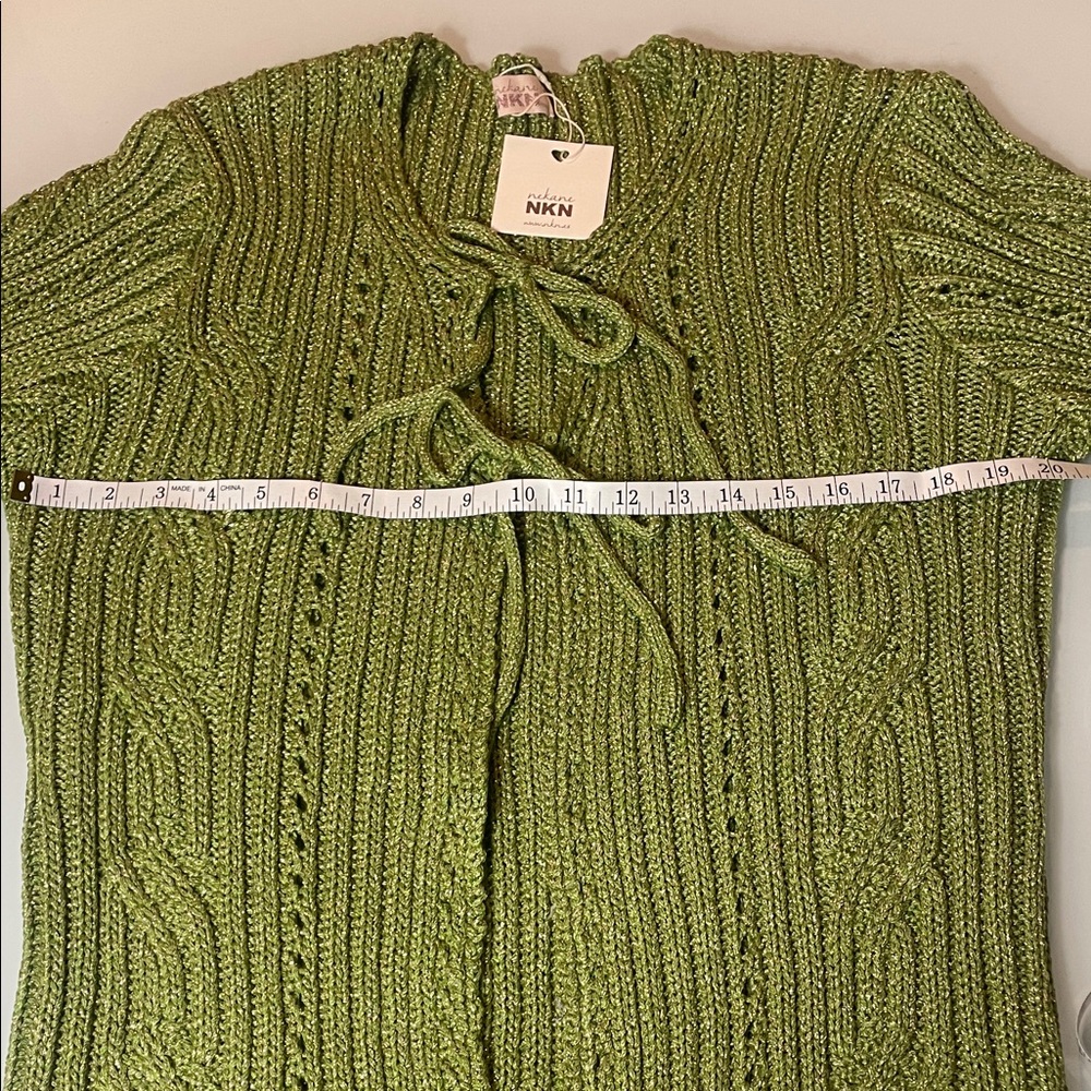 NKN Nekane Aisha Metallic Green Tie Front Cardigan Cuff Sleeve NWT Sz M/L - Picture 6 of 7